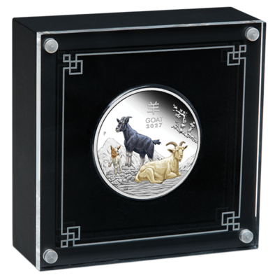 Rok Kozy 2027 1 oz proof, kolorovaná - stříbrná mince