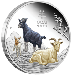 Rok Kozy 2027 1 oz proof, kolorovaná - stříbrná mince